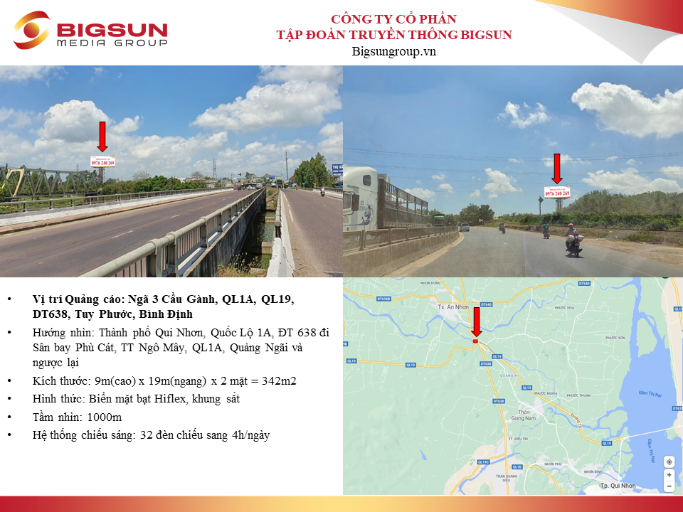 Bình Định : Ngã 3 Cầu Gành, QL1A, QL19, DT638, Tuy Phước, Bình Định