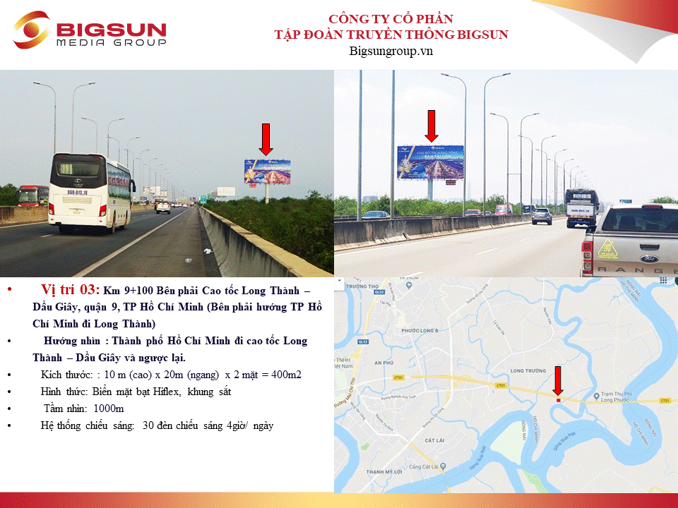 Km 9+100 Bên phải Cao tốc Long Thành – Dầu Giây, quận 9, TP Hồ Chí Minh (Bên phải hướng TP Hồ Chí Minh đi Long Thành)