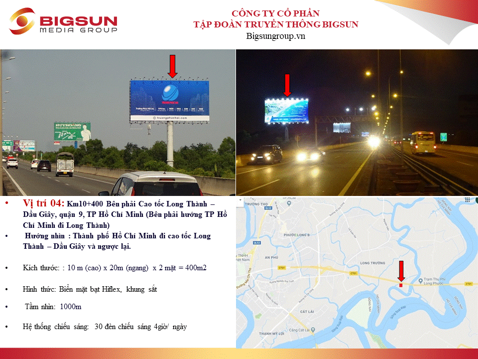 Km10+400 Bên phải Cao tốc Long Thành – Dầu Giây, quận 9, TP Hồ Chí Minh (Bên phải hướng TP Hồ Chí Minh đi Long Thành)