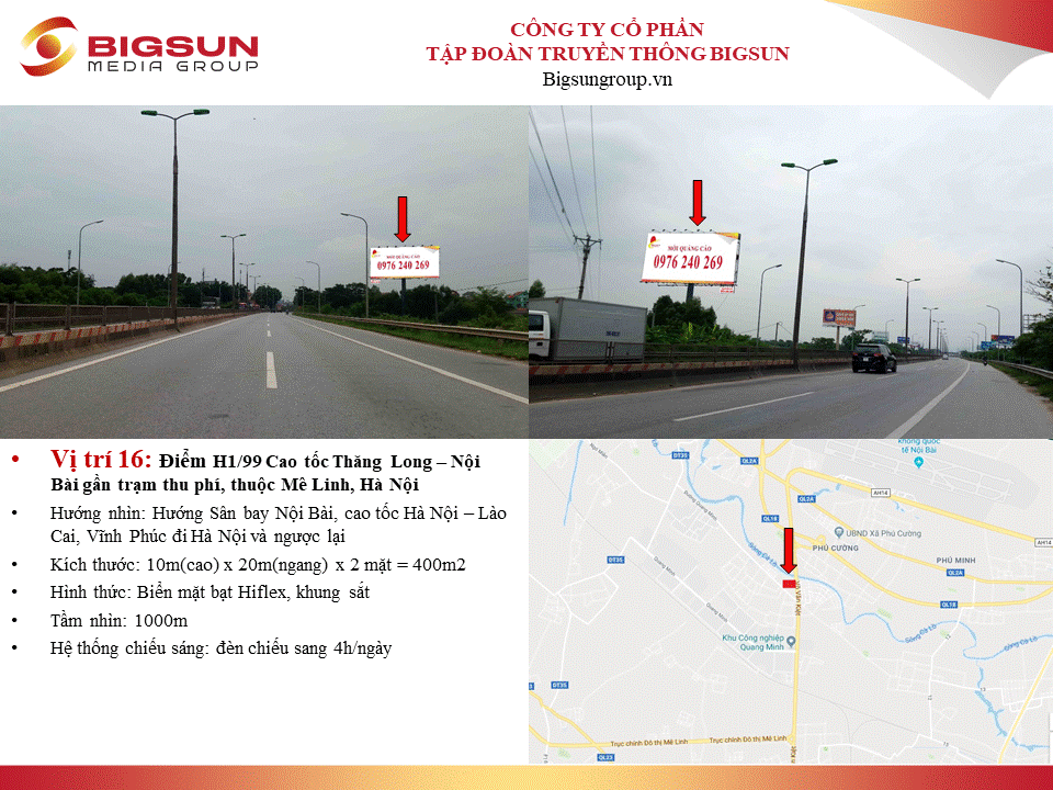 Điểm H1/99 Cao tốc Thăng Long – Nội Bài gần trạm thu phí, thuộc Mê Linh, Hà Nội