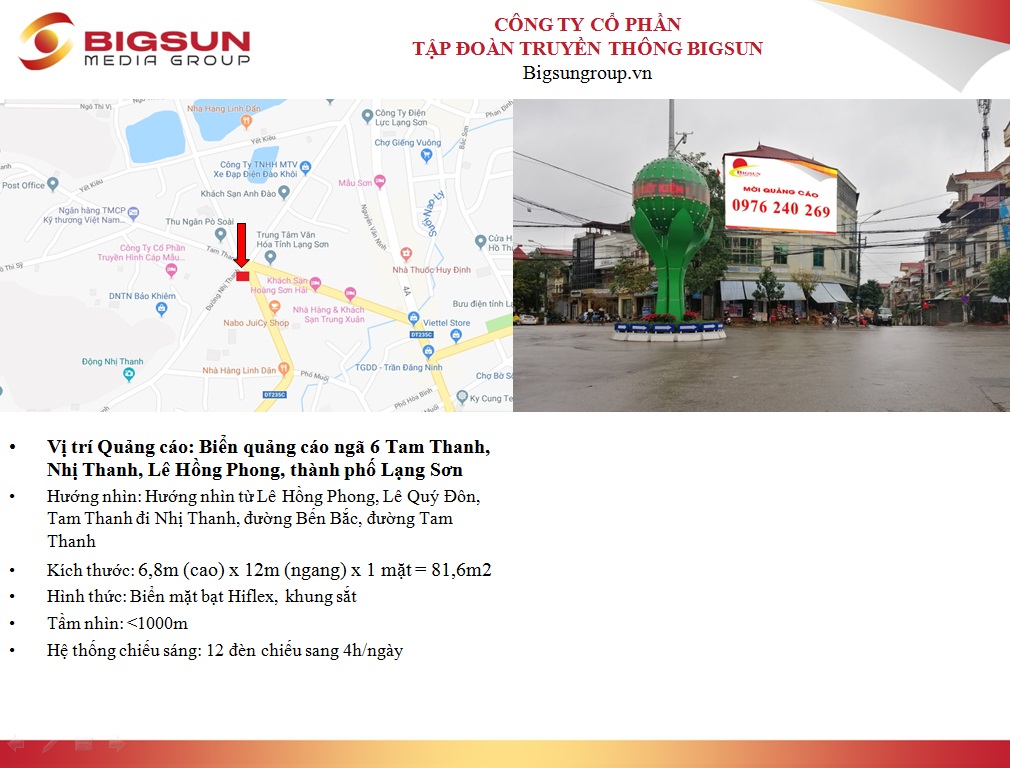 Lạng Sơn: Biển quảng cáo ngã 6 Tam Thanh, Nhị Thanh, Lê Hồng Phong, thành phố Lạng Sơn