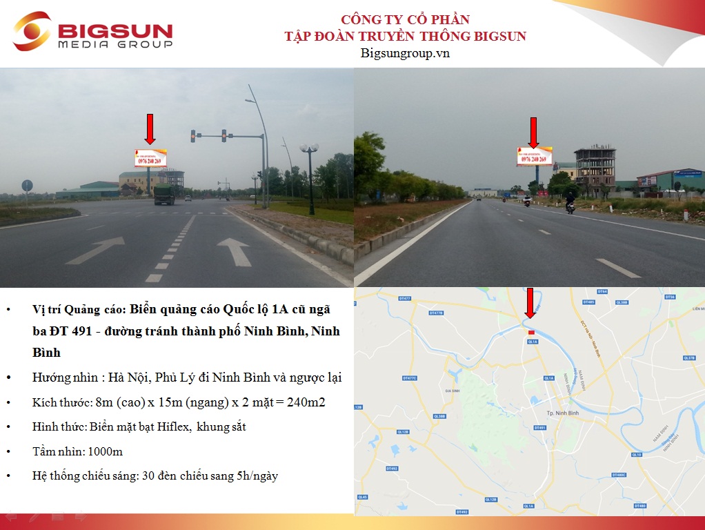Ninh Bình : Biển quảng cáo Quốc lộ 1A cũ ngã ba ĐT 491 - đường tránh thành phố Ninh Bình, Ninh Bình