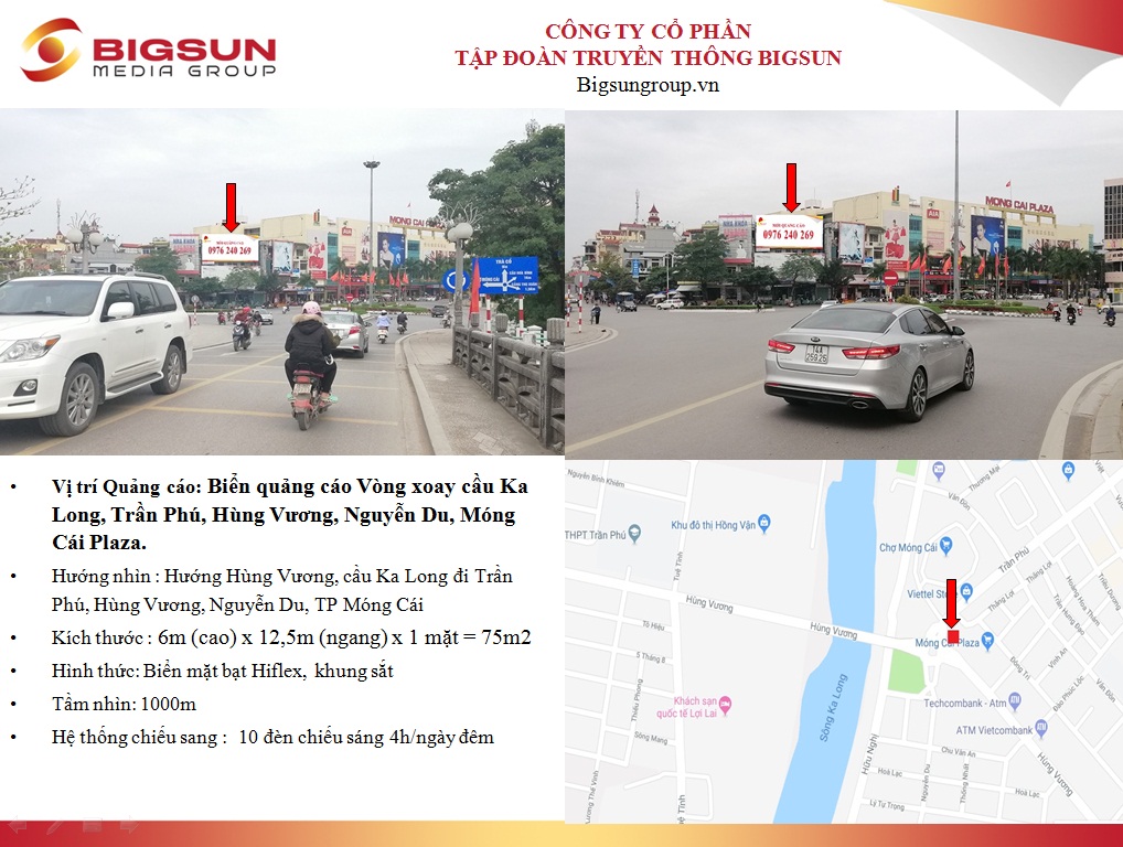 Quảng Ninh : Biển quảng cáo Vòng xoay cầu Ka Long, Trần Phú, Hùng Vương, Nguyễn Du, Móng Cái Plaza.